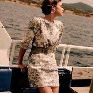 Sezane Haneia Floral Mini Dress - Blue and White